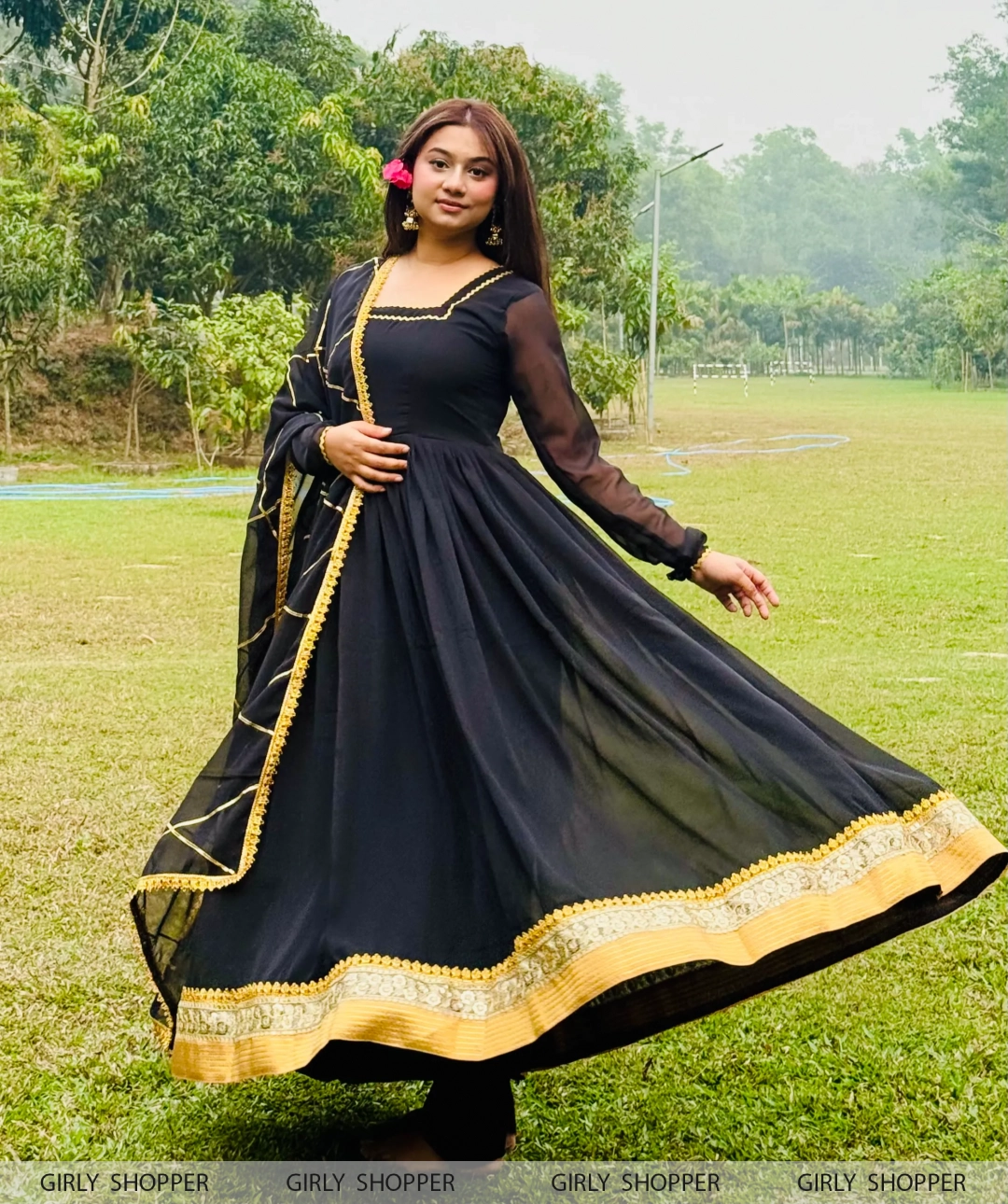 Anarkali Gown With Full Lacework Dupatta & Attached Pant | Girly Shopper